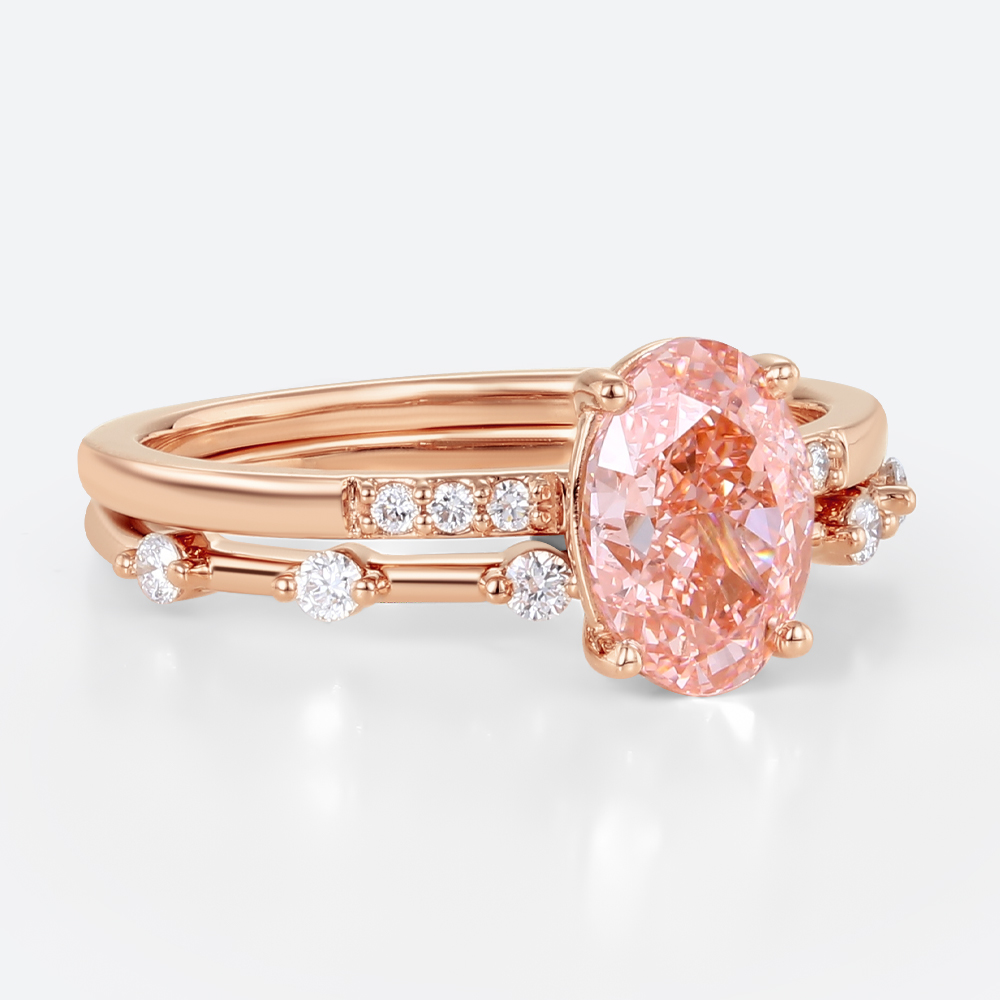 1.5ct Lab Pink Diamond Ring Set Elegant Classic 4-Prong Bridal Ring Set in Rose Gold