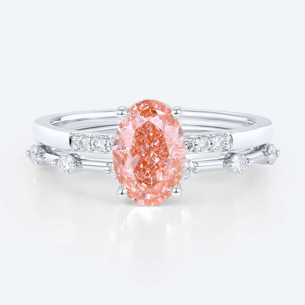 1.5ct Lab Pink Diamond Ring Set Elegant Classic 4-Prong Bridal Ring Set in White Gold
