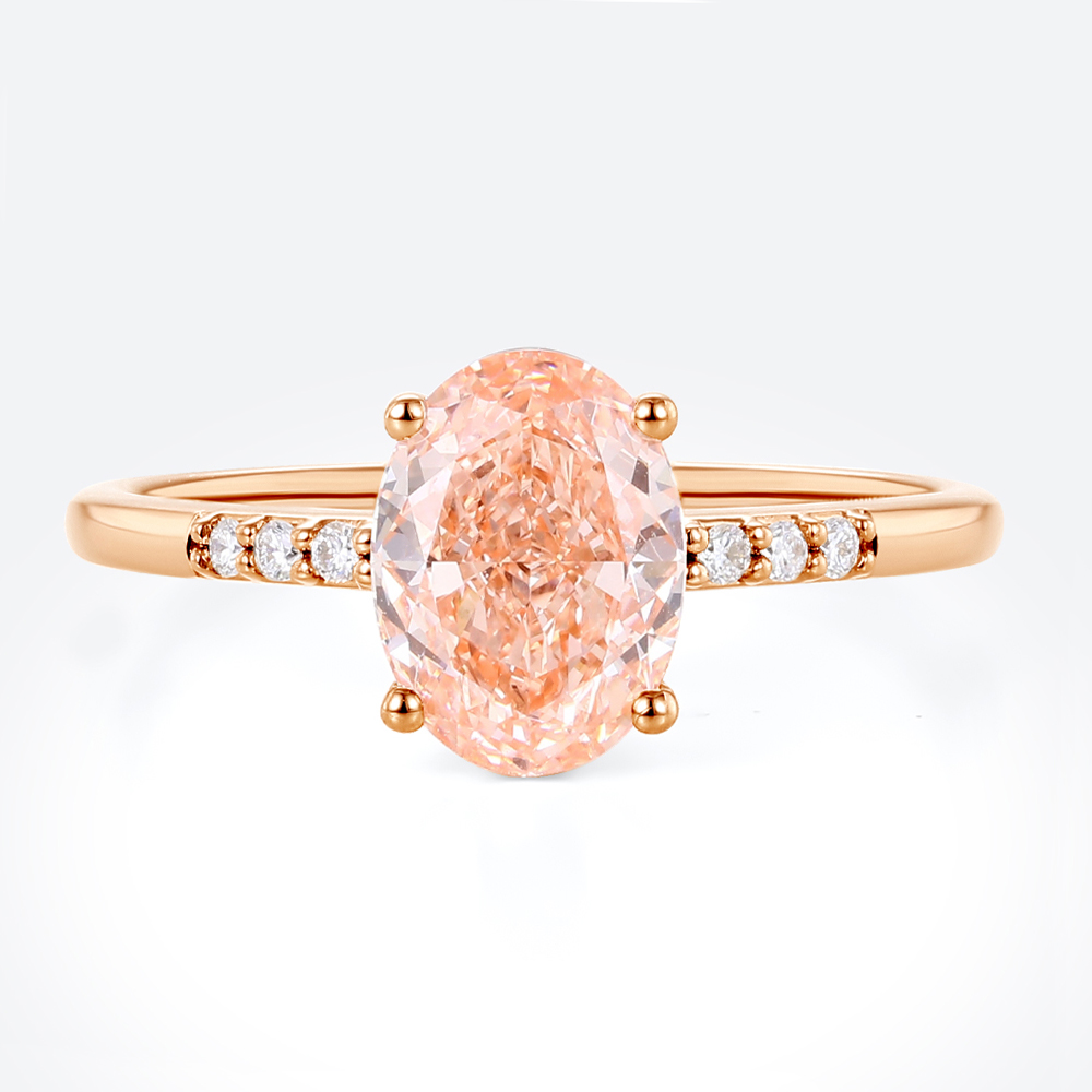 Pink Diamond Ring 1.5ct Oval Pink Lab Diamond Engagement Rings
