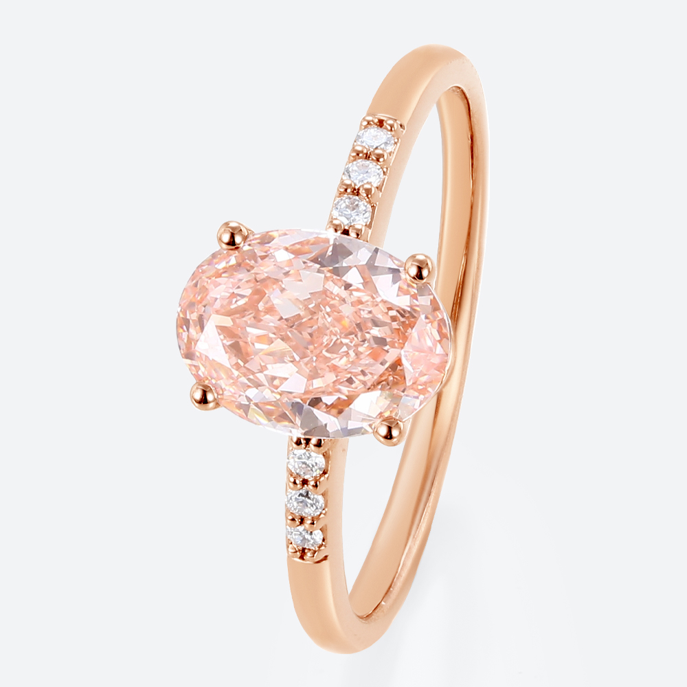 Pink Diamond Ring 1.5ct Oval Pink Lab Diamond Engagement Rings