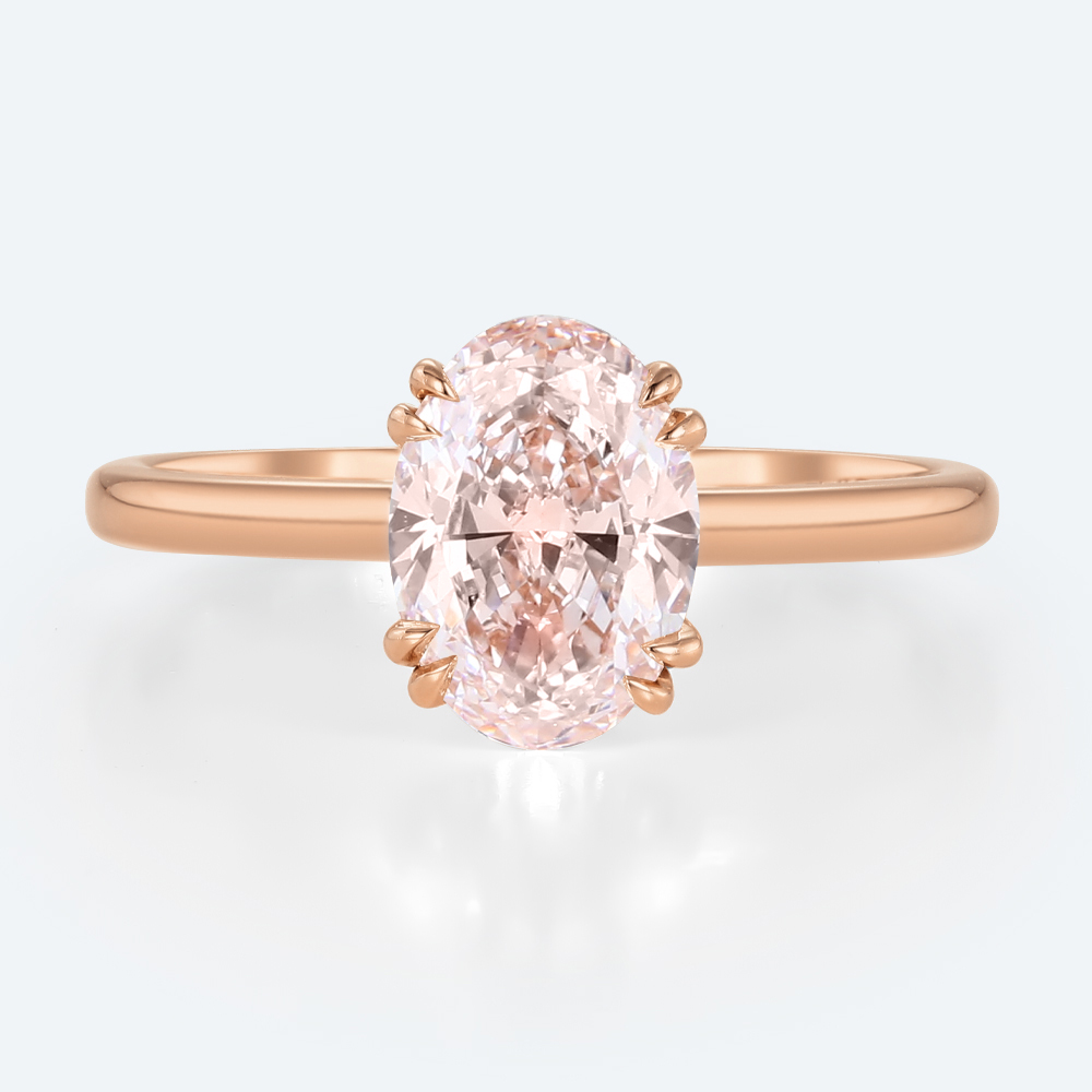 1.5ct Lab Pink Diamond Ring Simple Oval Cut Solitaire Engagement Ring in Rose Gold