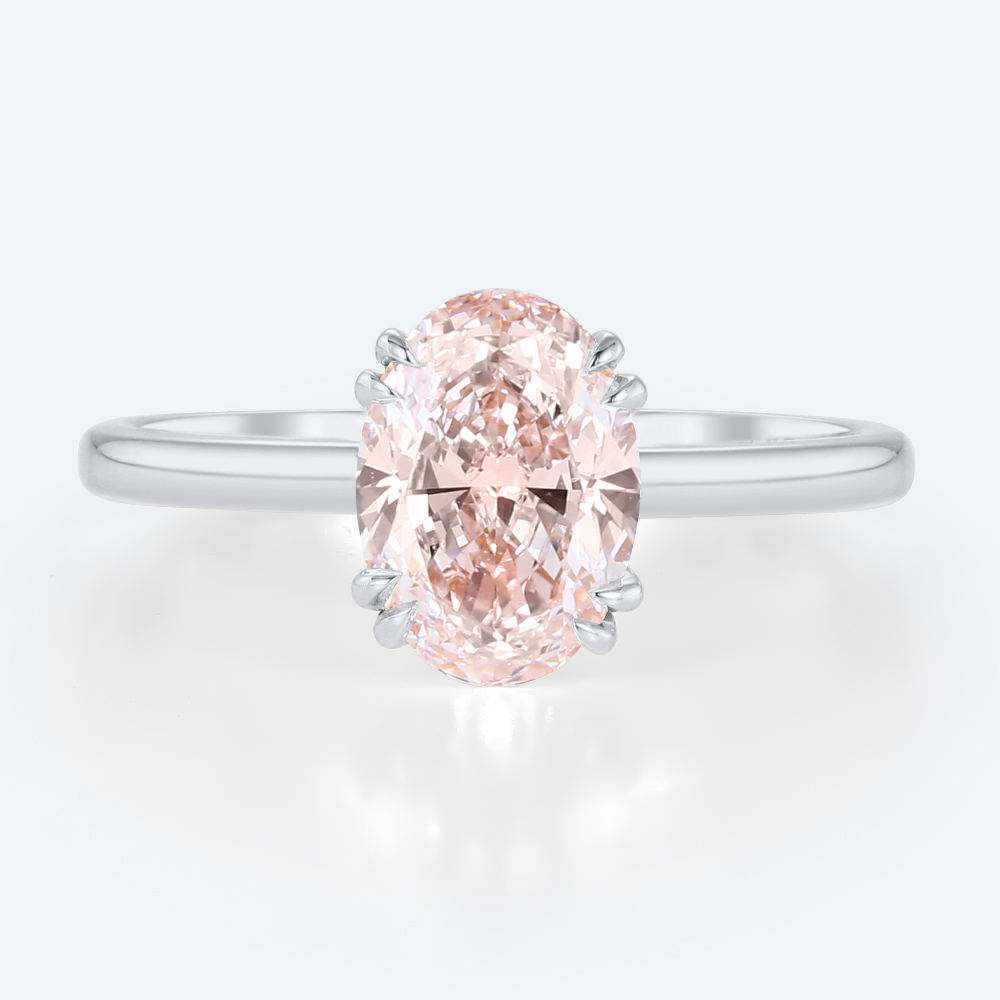 1.5ct Lab Pink Diamond Ring Simple Oval Cut Solitaire Engagement Ring in White Gold