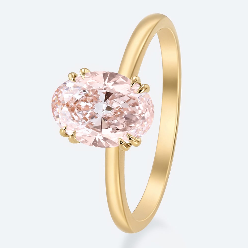 1.5ct Lab Pink Diamond Ring Simple Oval Cut Solitaire Engagement Ring in Yellow Gold