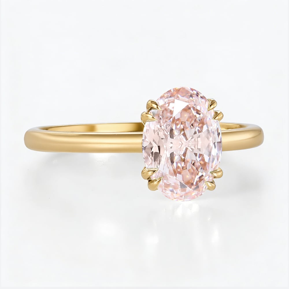 1.5ct Lab Pink Diamond Ring Simple Oval Cut Solitaire Engagement Ring in Yellow Gold