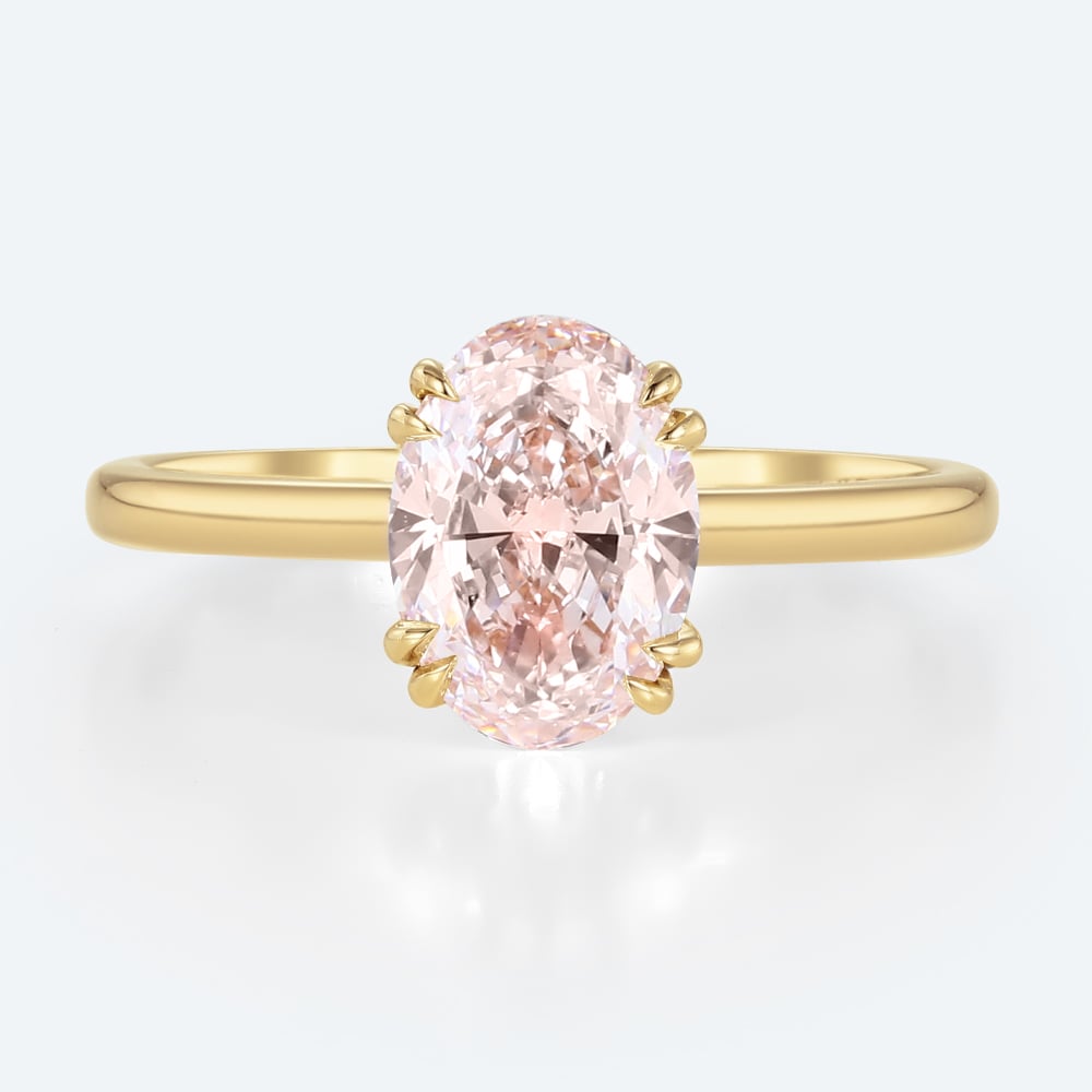 1.5ct Lab Pink Diamond Ring Simple Oval Cut Solitaire Engagement Ring in Yellow Gold
