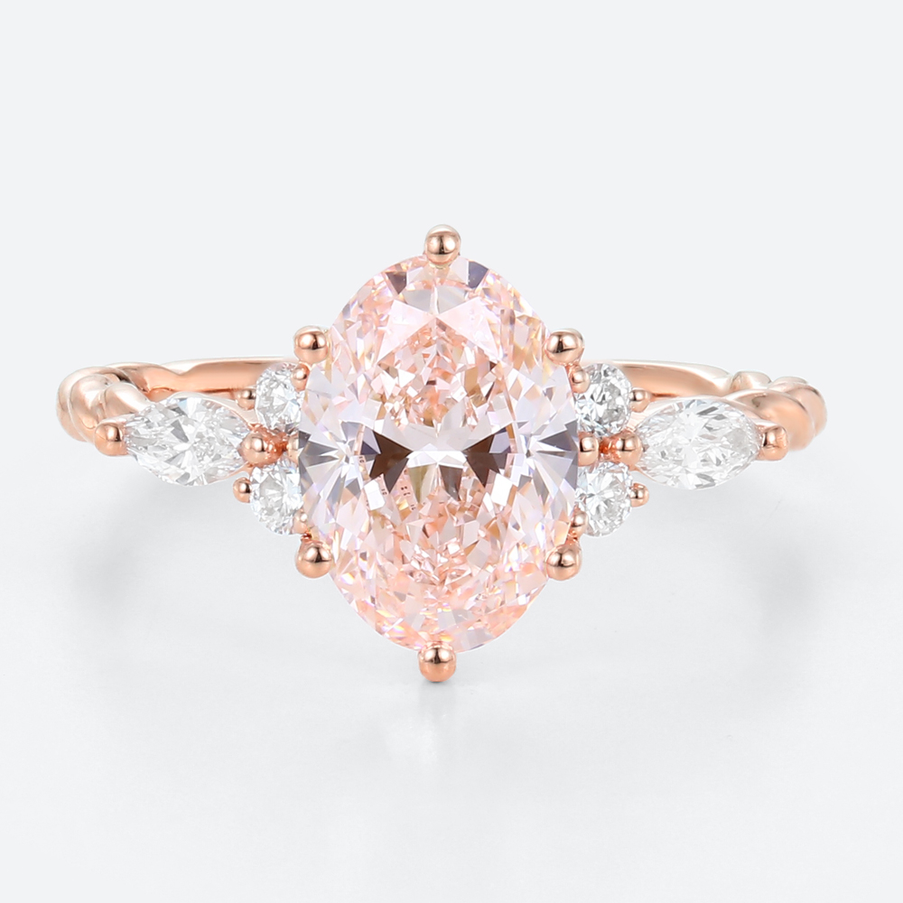 1.5ct Pink Diamond Engagement Ring​ Oval Lab Diamond Twisted Ring