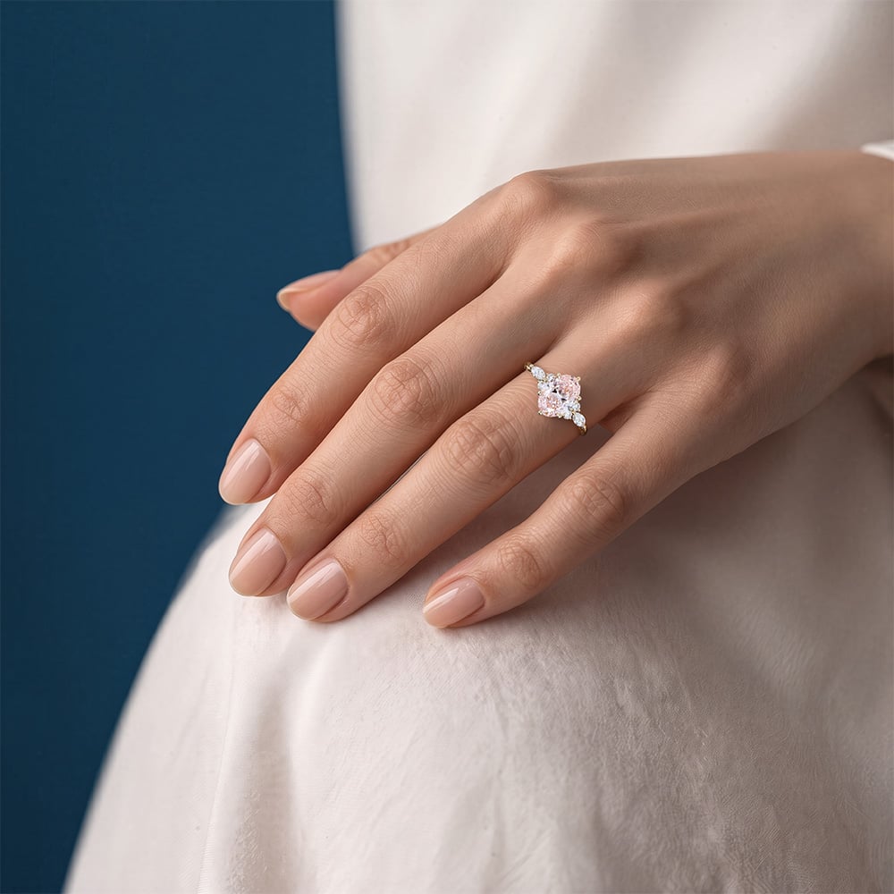 1.5ct Pink Diamond Engagement Ring​ Oval Lab Diamond Twisted Ring