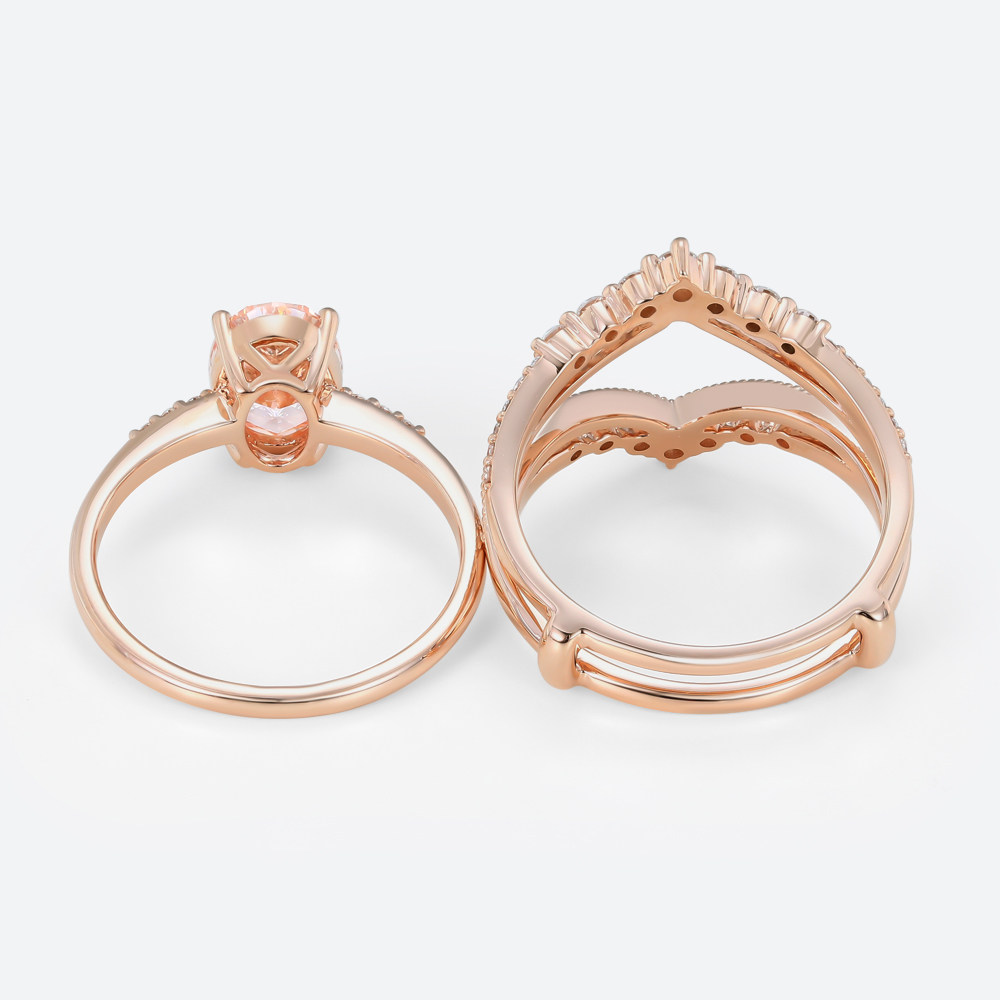 1.5ct Lab Pink Diamond Ring Set Oval Bridal Ring with Enhancer Bands in Rose Gold