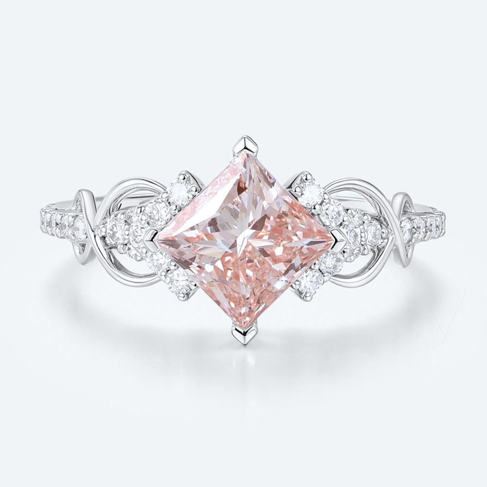 White Gold 2ct Lab Pink Diamond Engagement Ring Princess Cut Infinity Ring