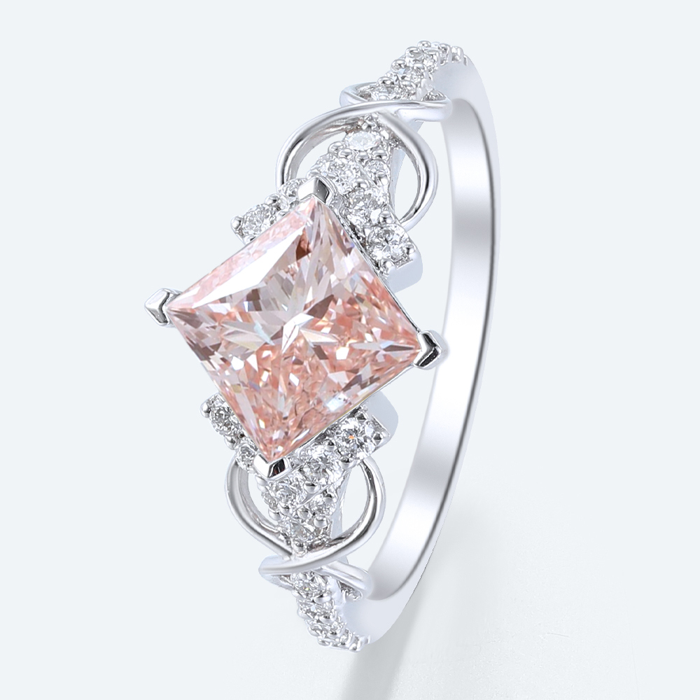 White Gold 2ct Lab Pink Diamond Engagement Ring Princess Cut Infinity Ring
