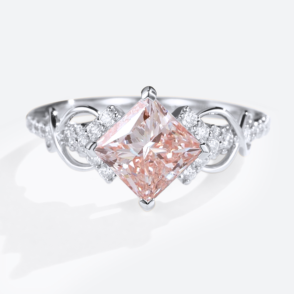 White Gold Diamond and Pink Engagement Ring 1.5ct Princess Cut Infinity Ring