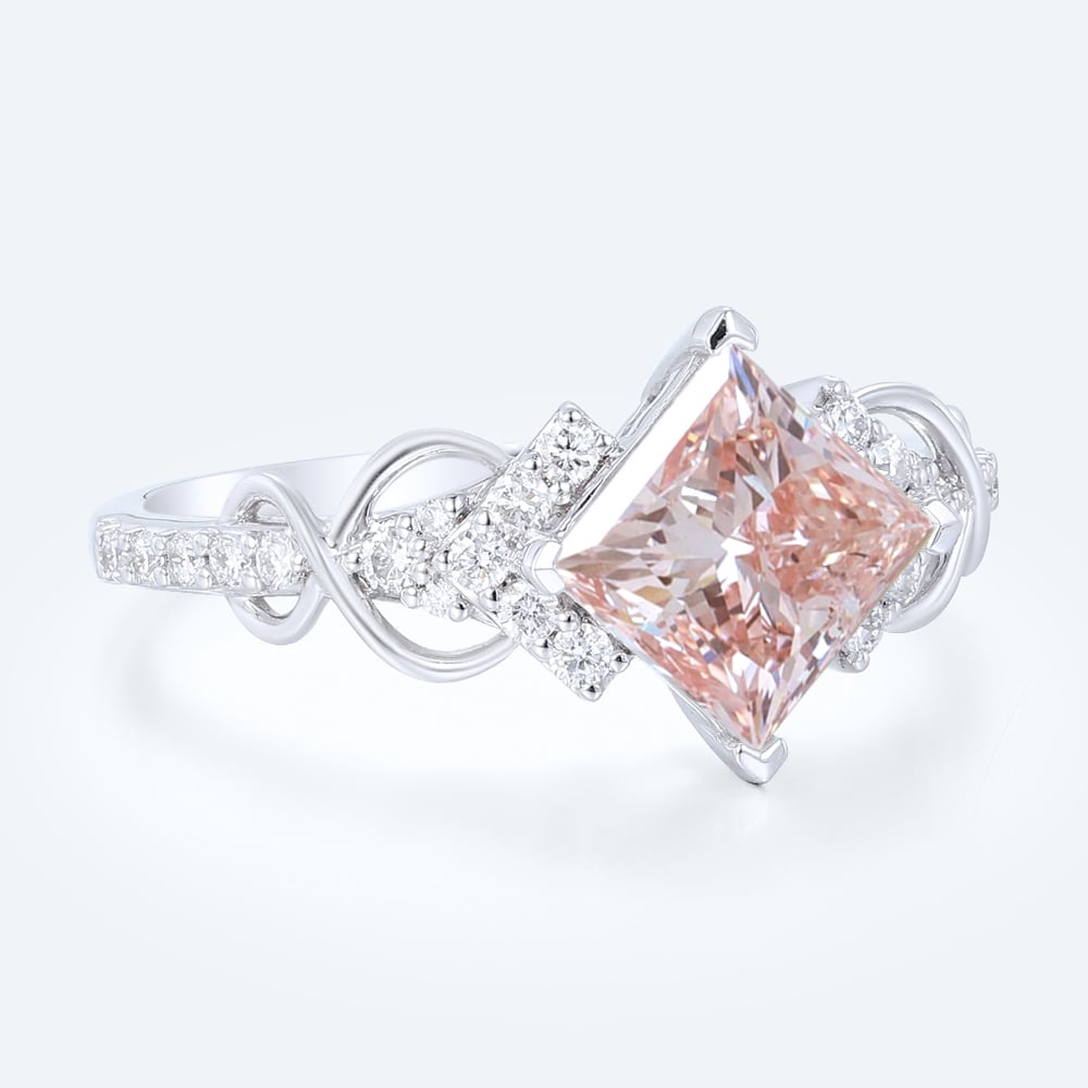 White Gold 2ct Lab Pink Diamond Engagement Ring Princess Cut Infinity Ring