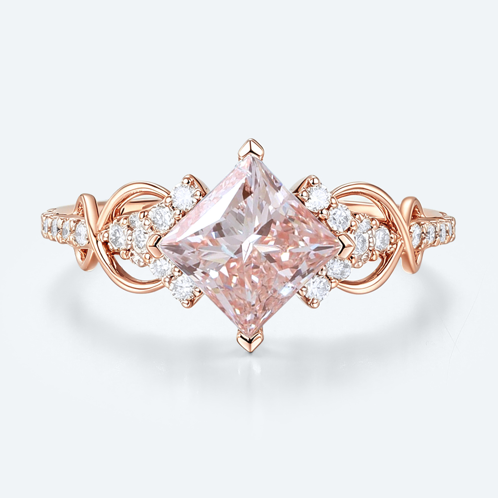Rose Gold 2ct Lab Pink Diamond Engagement Ring Princess Cut Infinity Ring