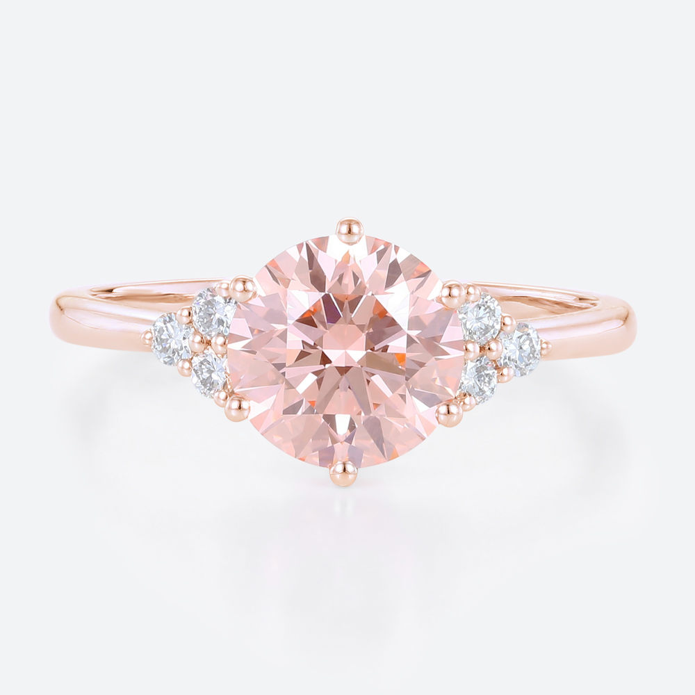 Pink Lab Diamond 1.5 Ct Round Cut Cluster Diamond Engagement Ring