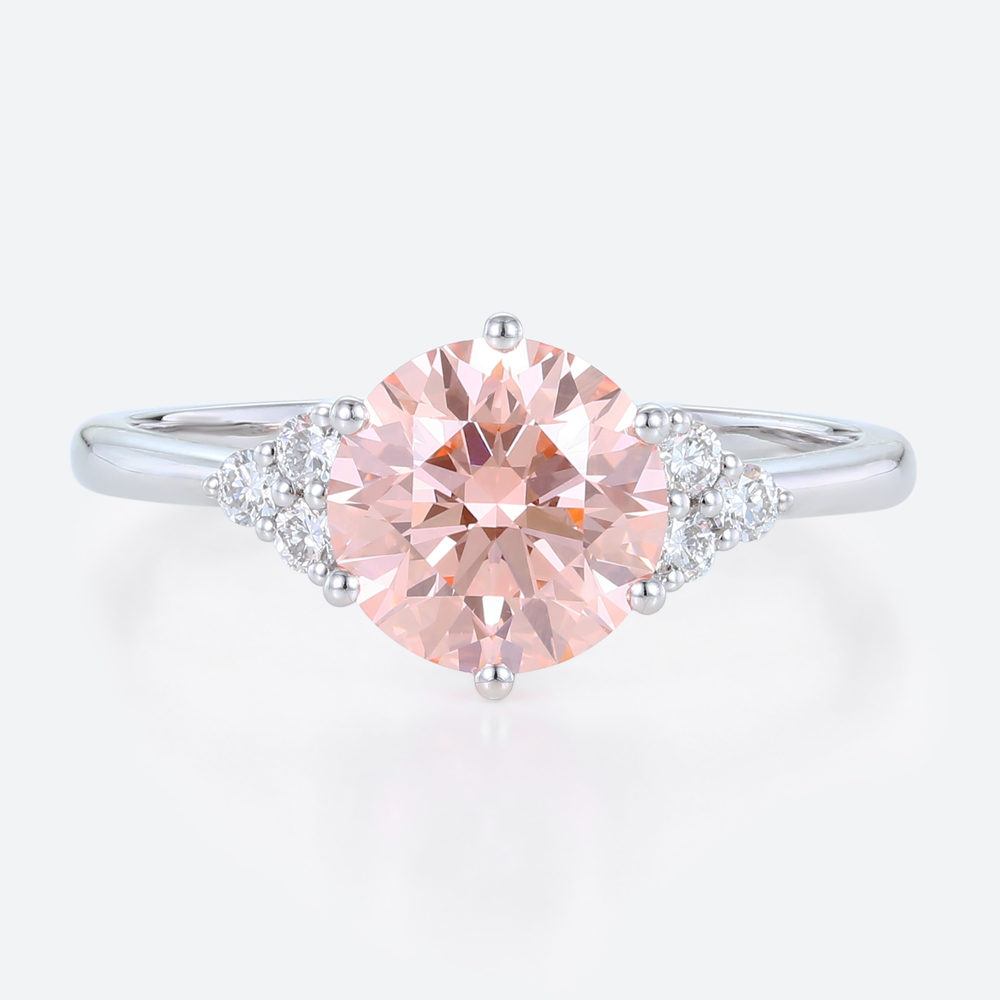Pink Lab Diamond 1.5 Ct Round Cut Cluster Diamond Engagement Ring