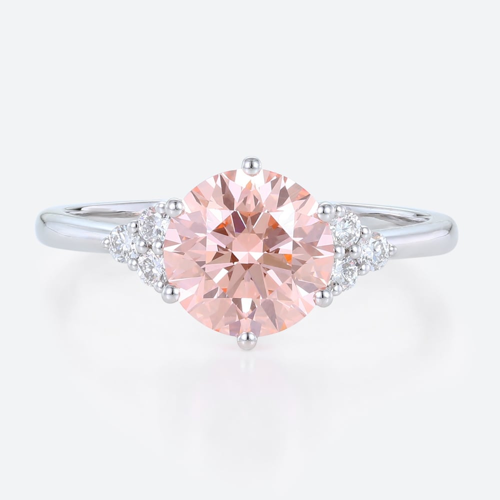 Pink Lab Diamond 1.5 Ct Round Cut Cluster Diamond Engagement Ring