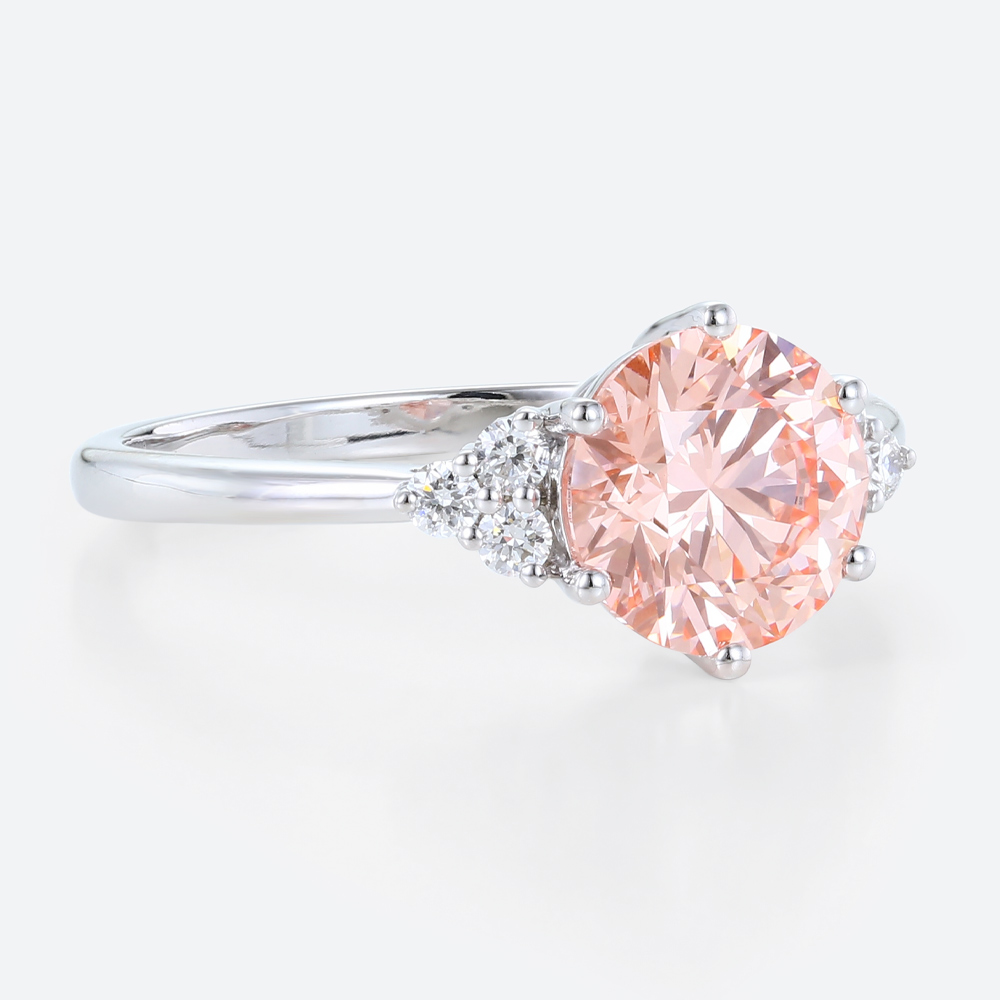 Pink Lab Diamond 1.5 Ct Round Cut Cluster Diamond Engagement Ring