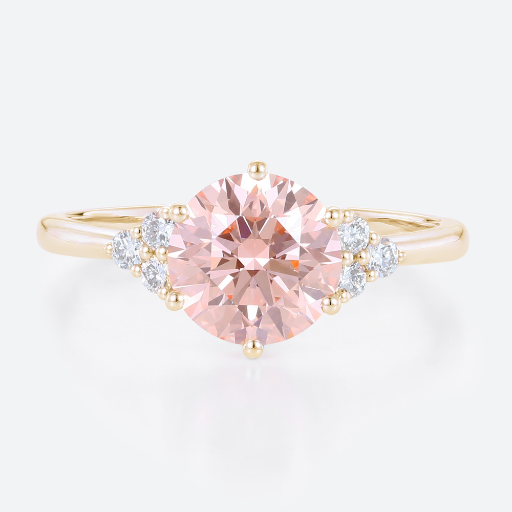 Pink Lab Diamond 1.5 Ct Round Cut Cluster Diamond Engagement Ring