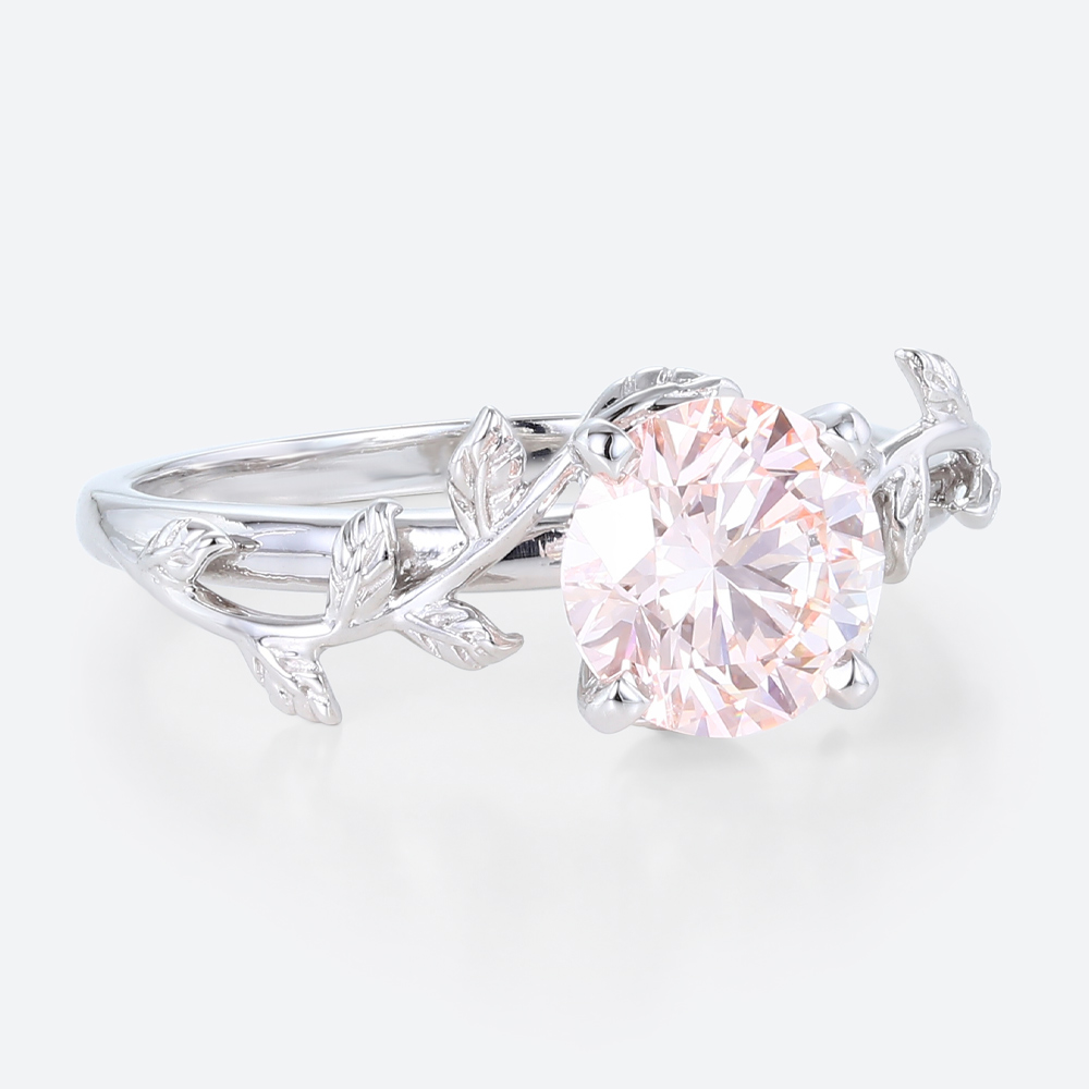 Solitaire Pink Diamond Ring 1ct Round Lab Diamond 4-Prong Ring in White Gold