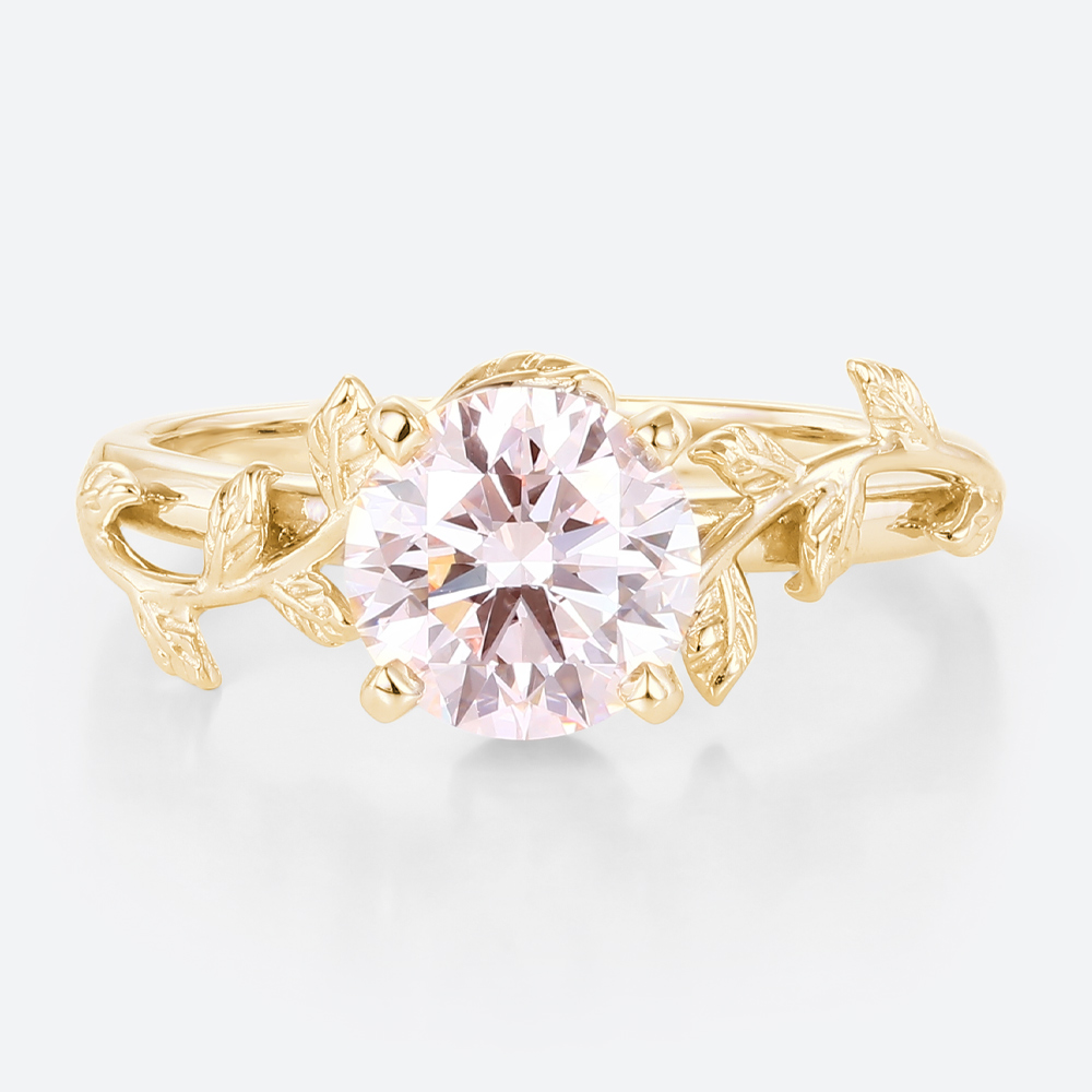 Solitaire Pink Diamond Ring 1ct Round Lab Diamond 4-Prong Ring in Yellow Gold