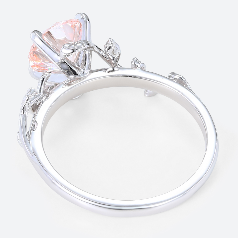 Solitaire Pink Diamond Ring 1ct Round Lab Diamond 4-Prong Ring in White Gold