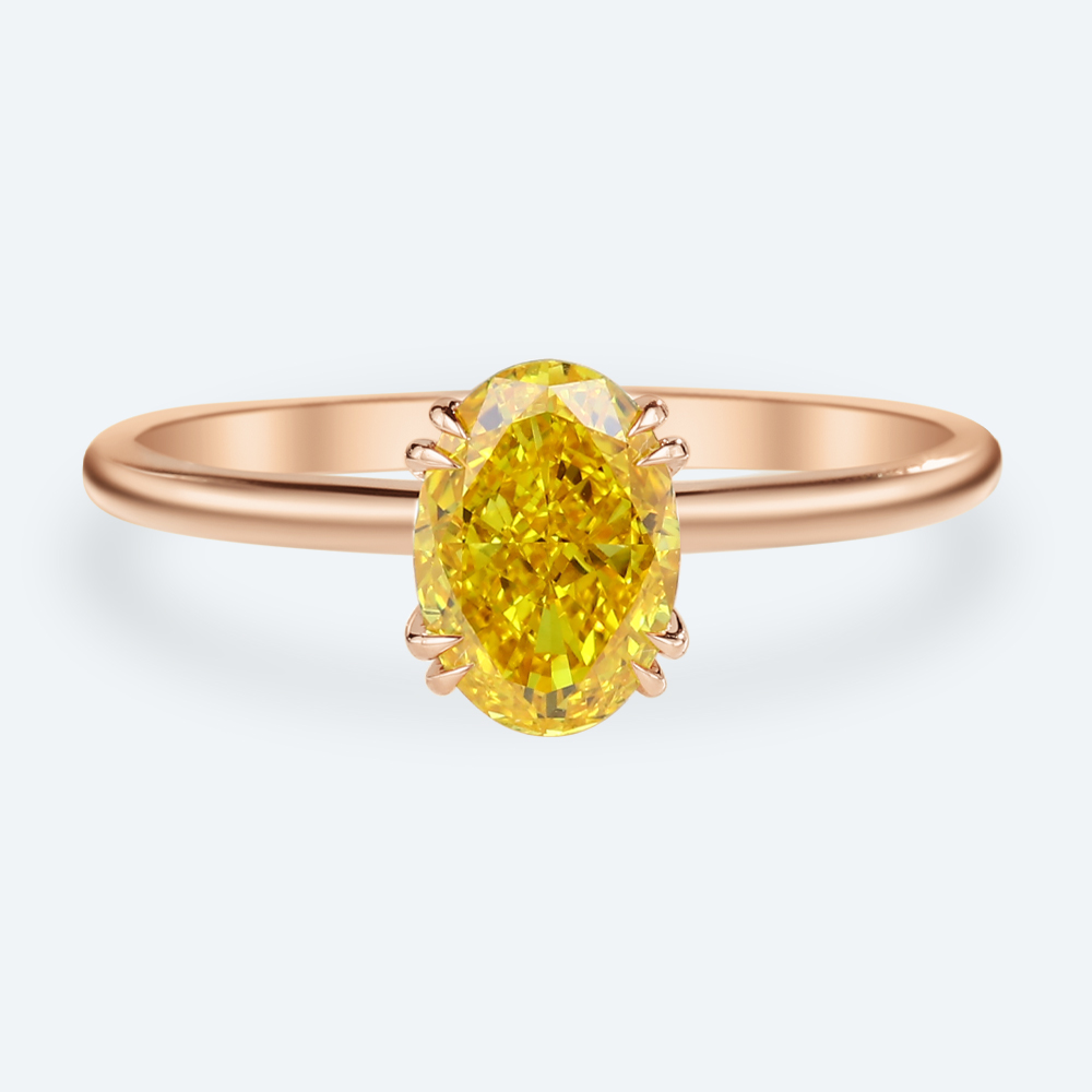 1.5ct Fancy Yellow VS+ Oval Cut Lab Grown Yellow Diamond Solitaire 4 Double Claw Prong Engagement Ring (1)