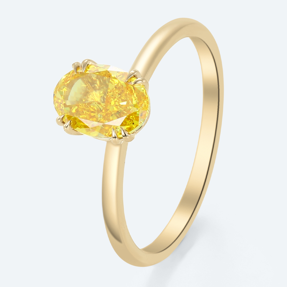1.5ct Fancy Yellow Diamond Ring Oval Cut Solitaire Lab Diamond Double Claw Ring