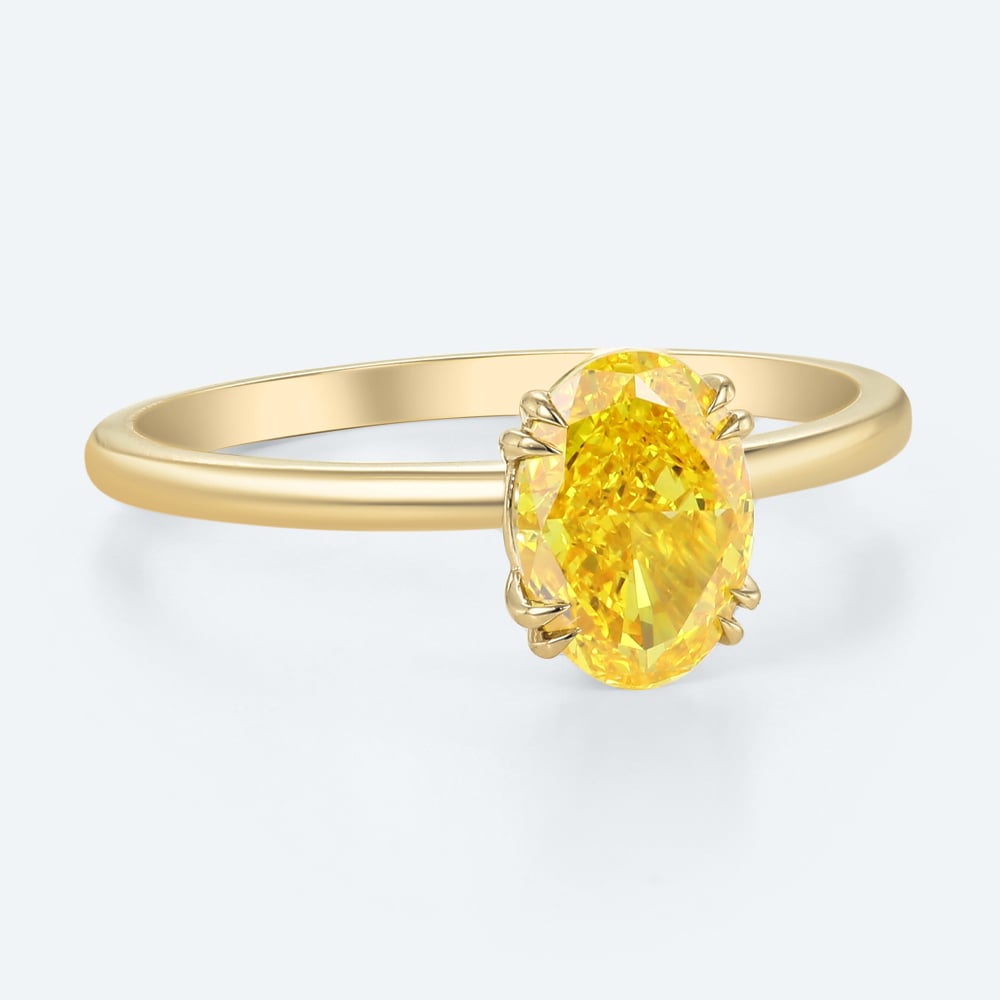 1.5ct Fancy Yellow Diamond Ring Oval Cut Solitaire Lab Diamond Double Claw Ring