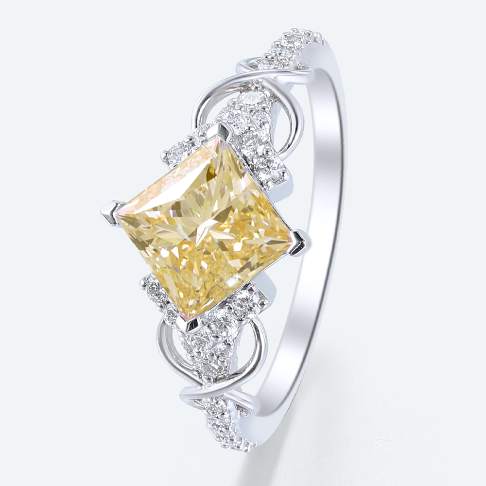 1.5ct Fancy Yellow VS+ Princess Cut Lab Grown Yellow Diamond Infinity Pave 4-Prong Engagement Ring (5)