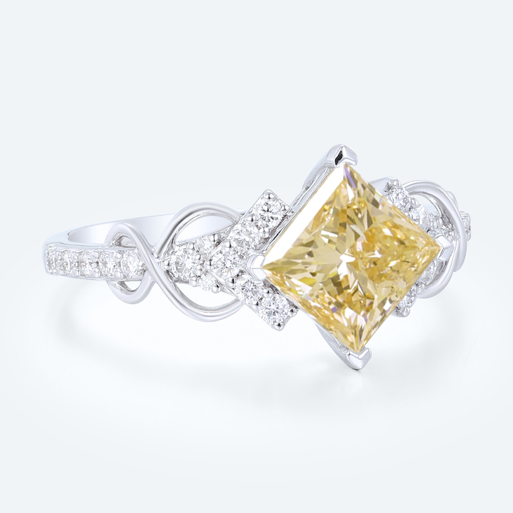 1.5ct Fancy Yellow VS+ Princess Cut Lab Grown Yellow Diamond Infinity Pave 4-Prong Engagement Ring (5)1.5ct Fancy Yellow VS+ Princess Cut Lab Grown Yellow Diamond Infinity Pave 4-Prong Engagement Ring (5)