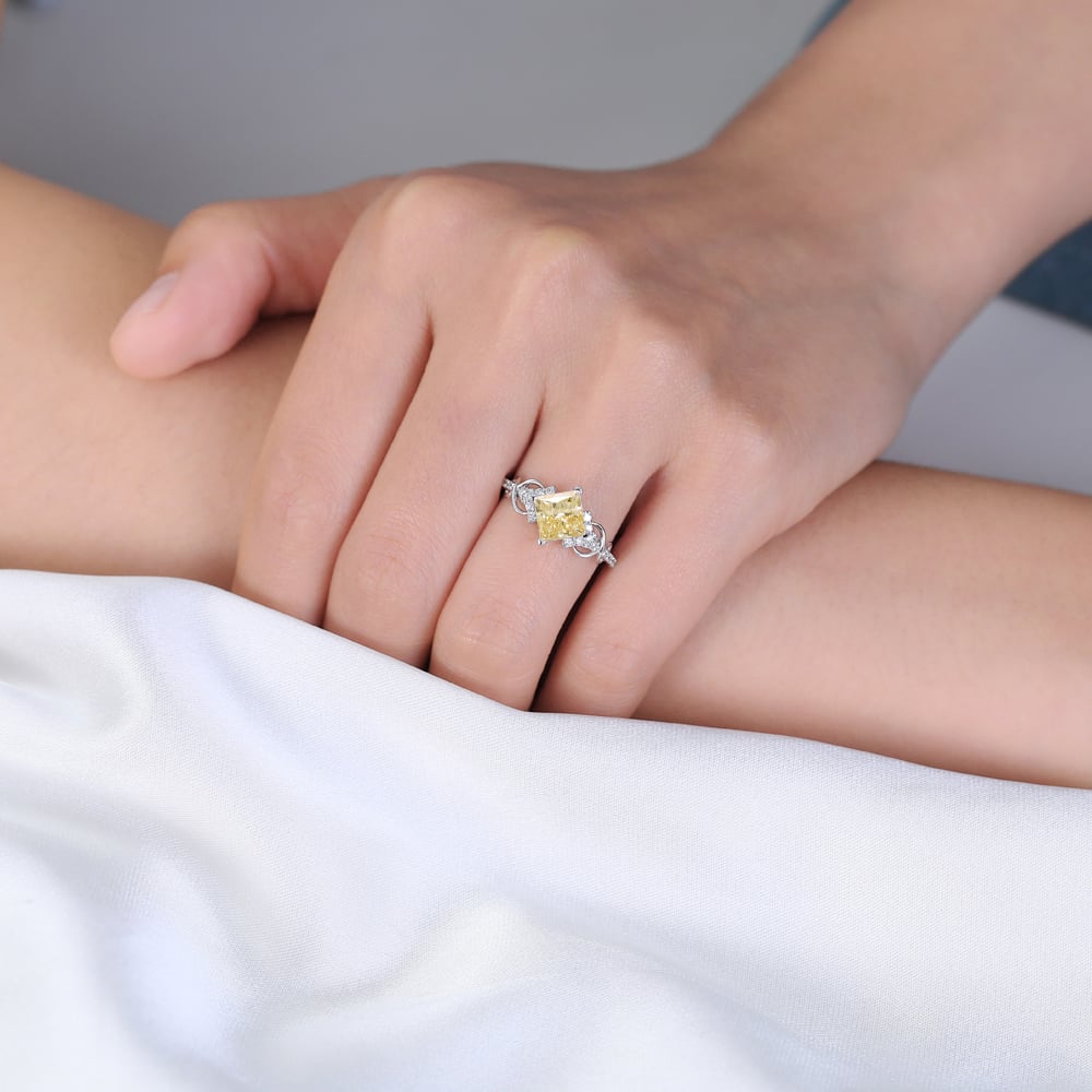 1.5ct Fancy Yellow VS+ Princess Cut Lab Grown Yellow Diamond Infinity Pave 4-Prong Engagement Ring (5)