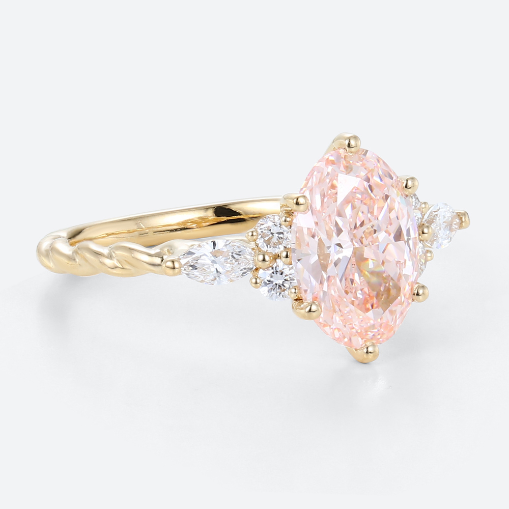 1.5ct Pink Diamond Engagement Ring​ Oval Lab Diamond Twisted Ring