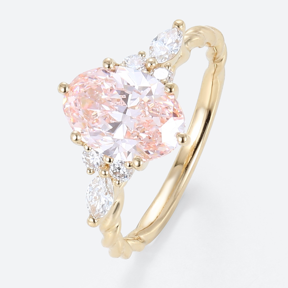 1.5ct Pink Diamond Engagement Ring​ Oval Lab Diamond Twisted Ring