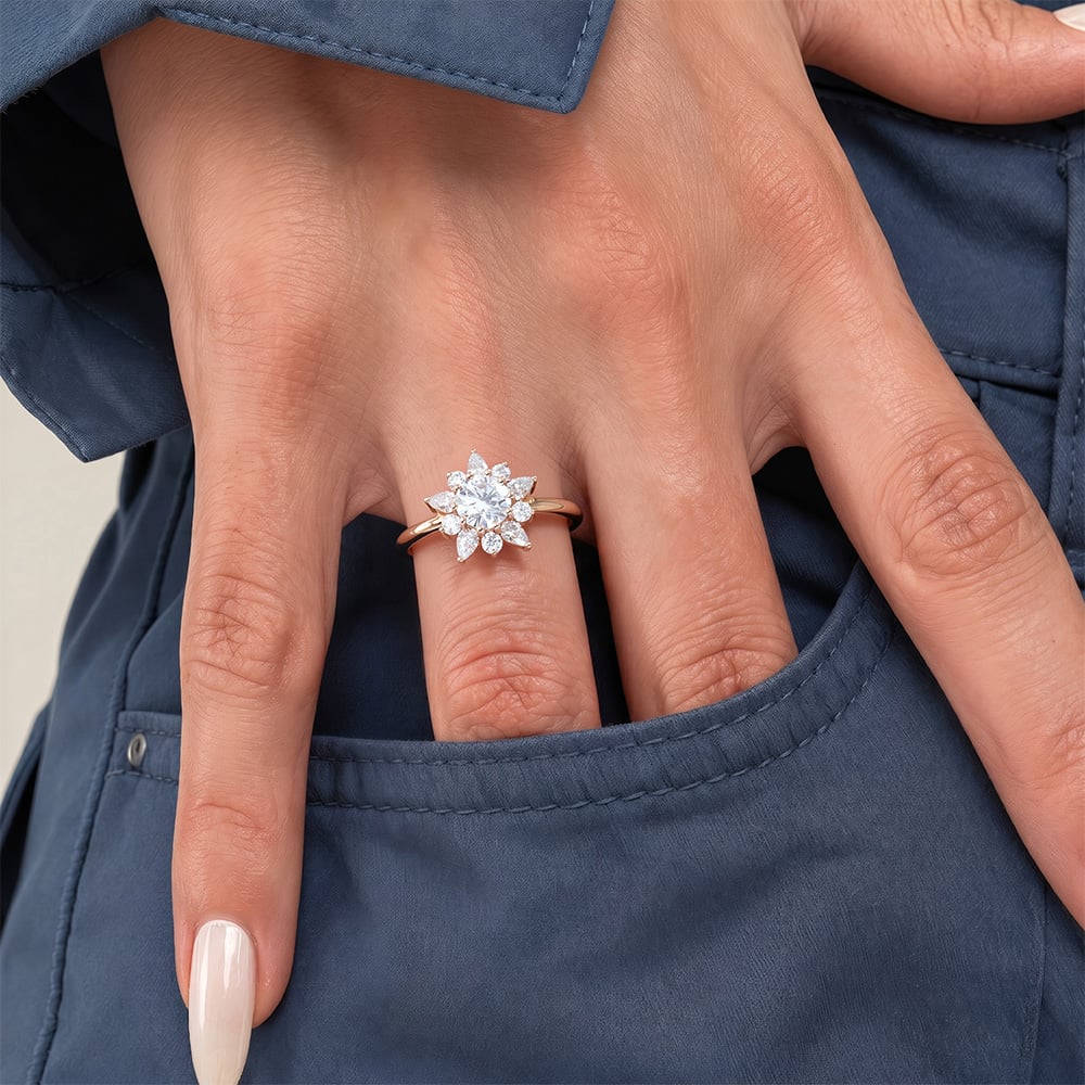 Round Engagement Rings Halo Lab Diamonds Rings Simple Ring