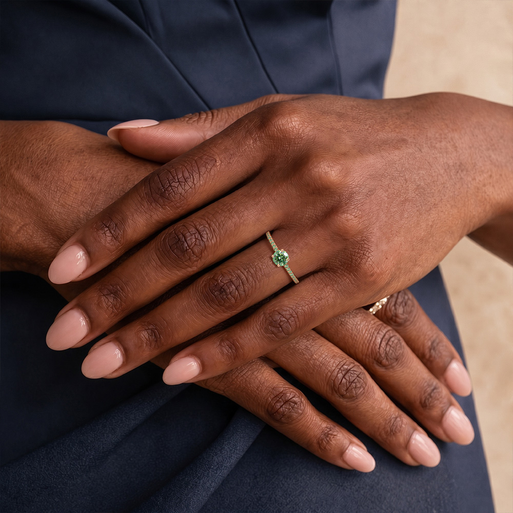 0.5ct Fancy Green Lab Diamond Ring | Rose Gold Pavé Band