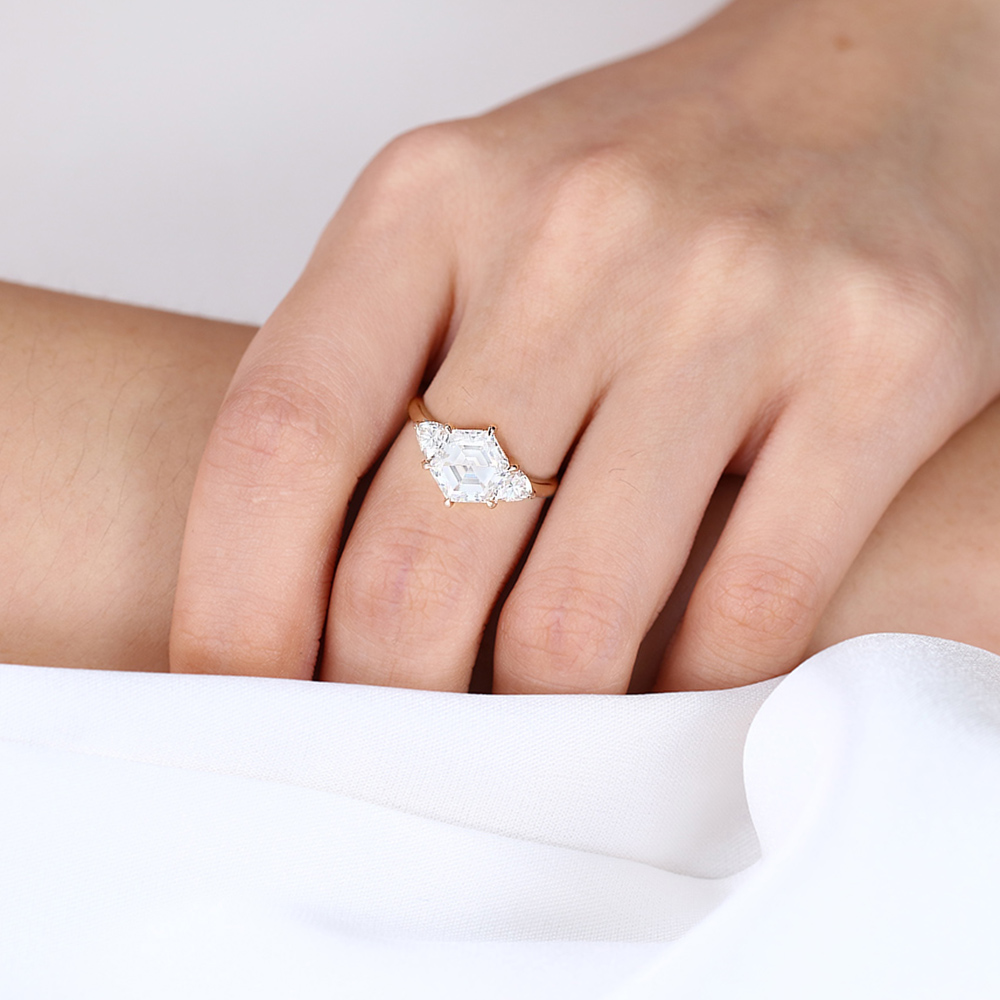10K Rose Gold Hexagon Cut 2.5 CT Lab Grown Diamond Engagement Ring