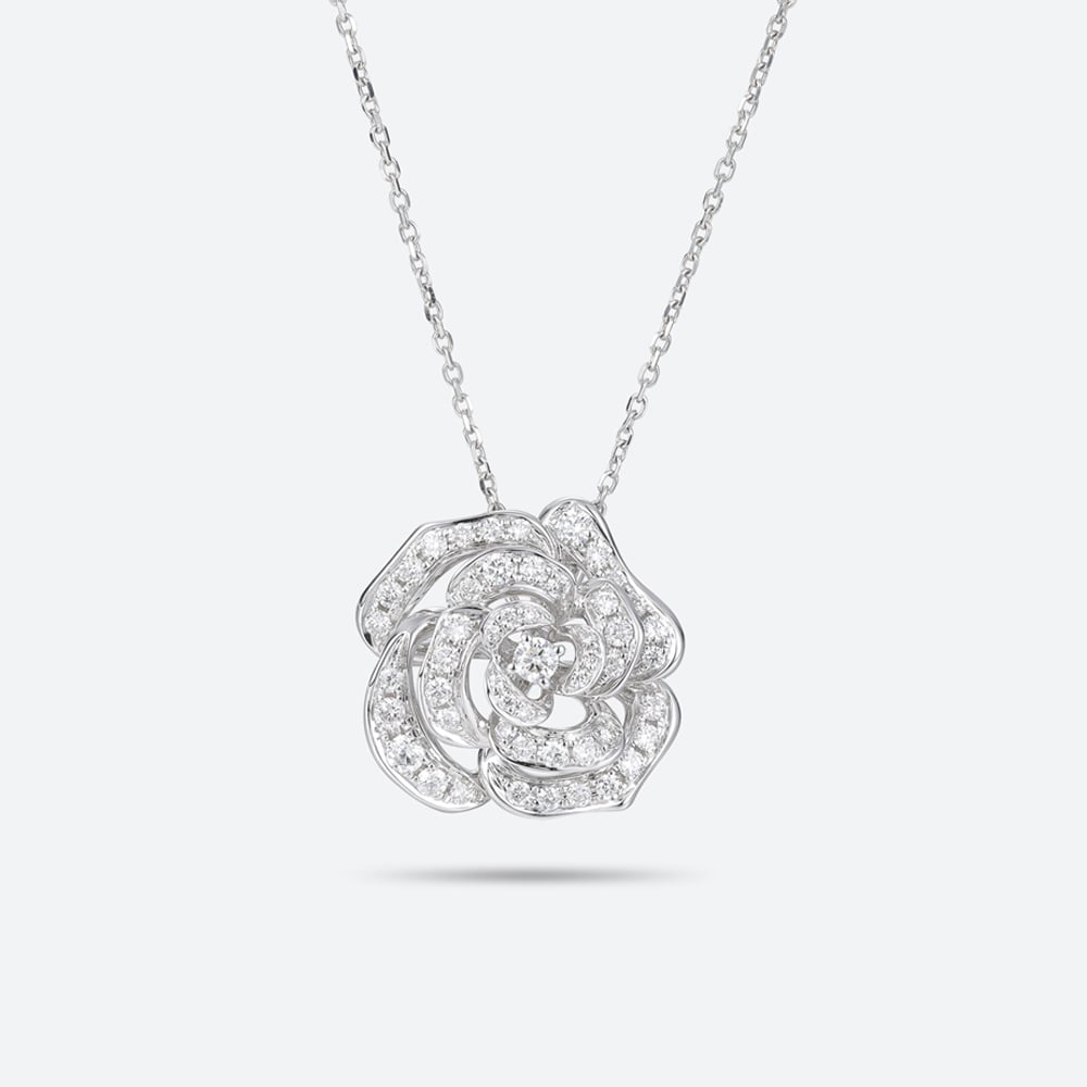Floral Shaped Pendent Womens Lab Diamond Necklace Hollow Camellia Flower Necklace