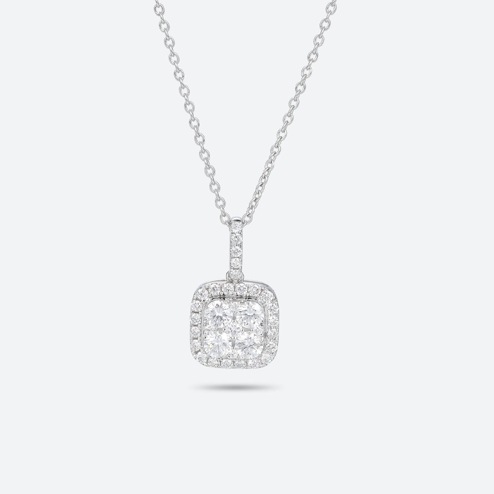Lab Diamond Necklace Square Pendant Diamond Halo Necklace