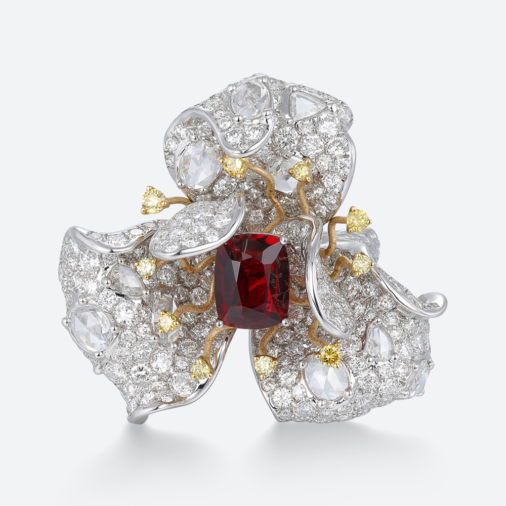 Ruby Rings for Women Art Deco Engagement Rings Halo Bridal Ring in White Gold