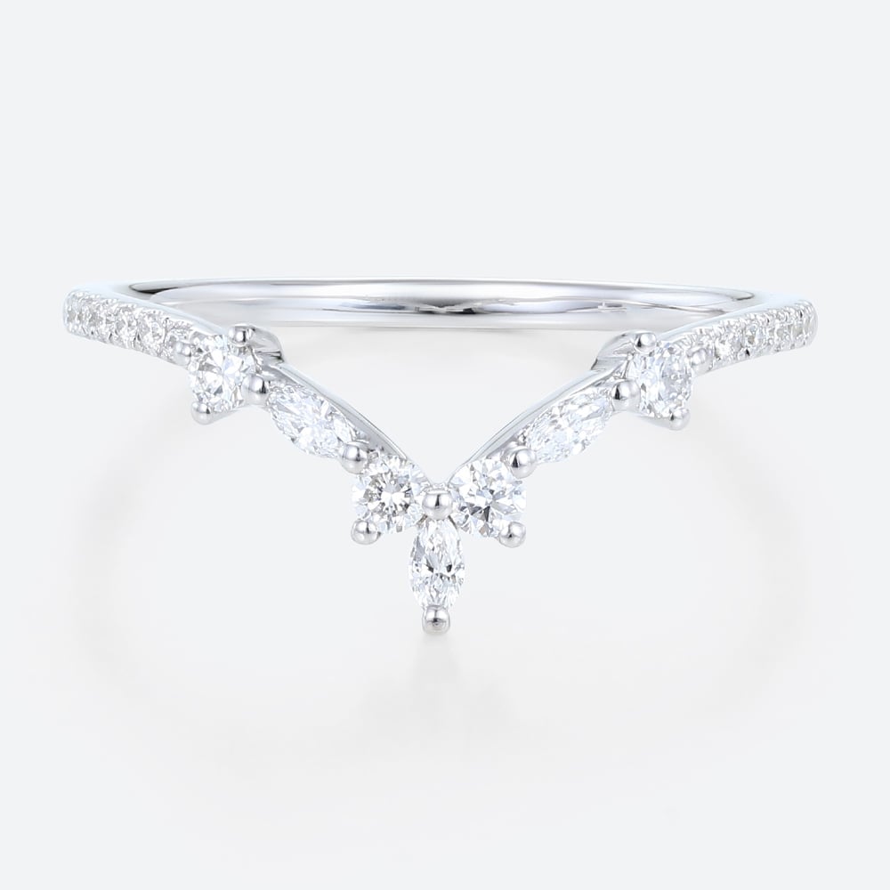 0.32ct Marquise Curved Lab Diamond Ring Half Eternity Curved Wedding Band in White Gold