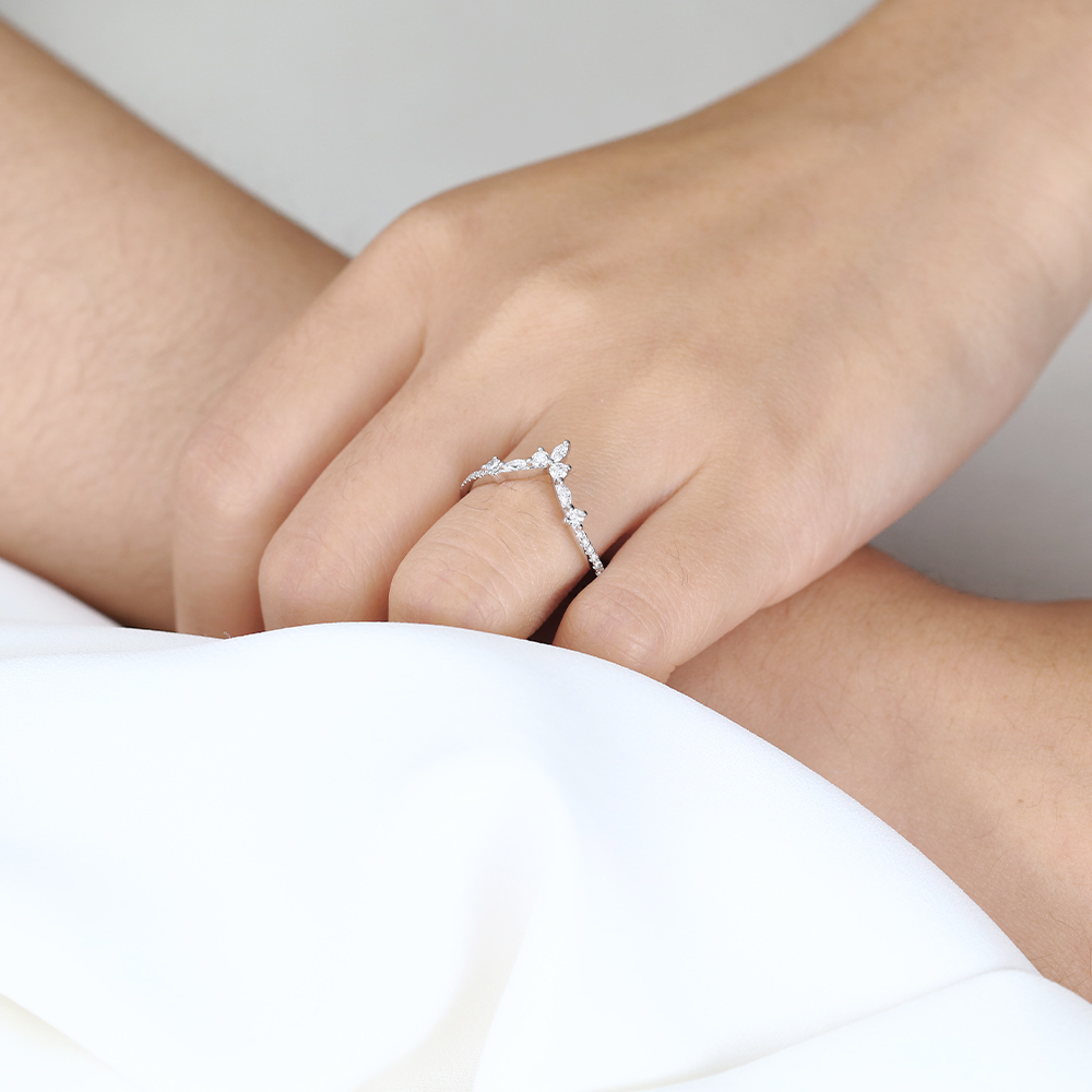 0.32ct Marquise Curved Lab Diamond Ring Half Eternity Curved Wedding Band in White Gold