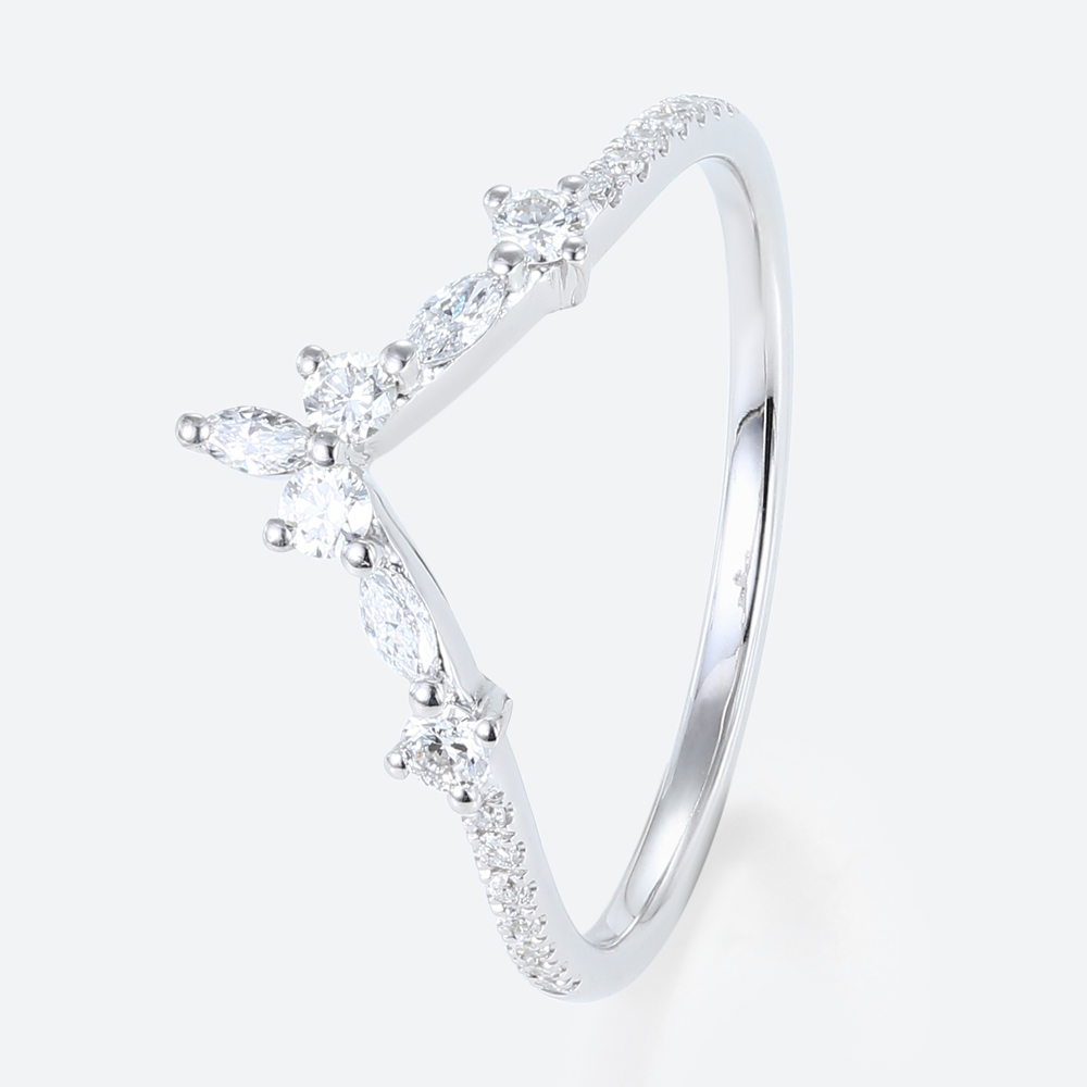 0.32ct Marquise Curved Lab Diamond Ring Half Eternity Curved Wedding Band in White Gold