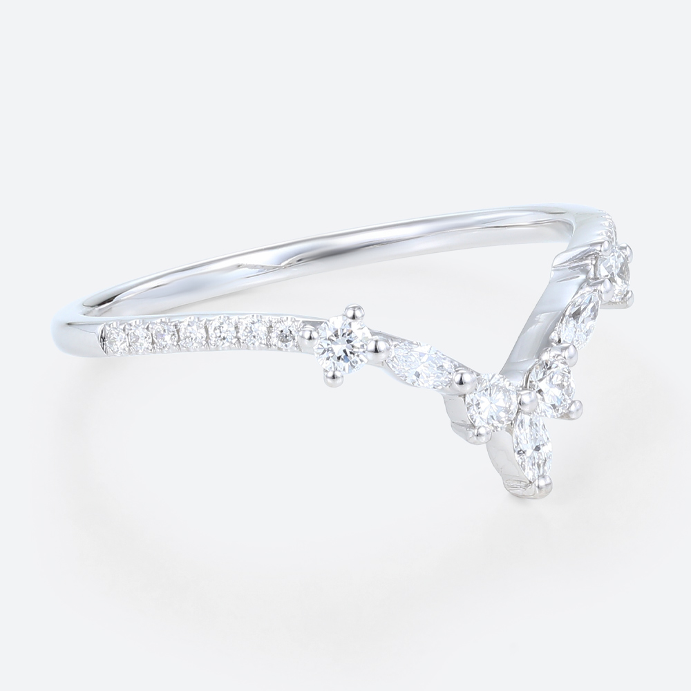 0.32ct Marquise Curved Lab Diamond Ring Half Eternity Curved Wedding Band in White Gold
