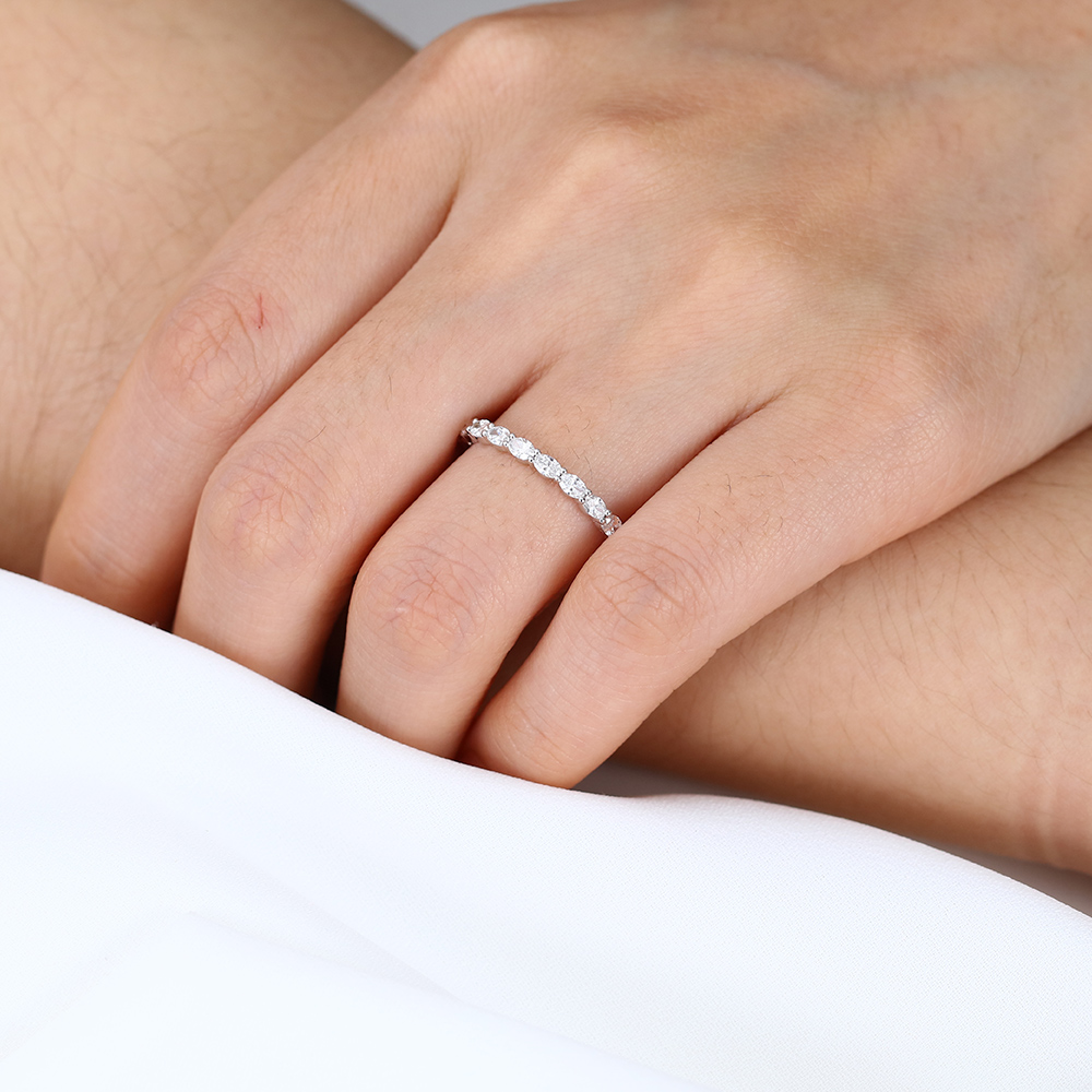 14K White Gold Oval Cut Lab Diamond Full Eternity Wedding Band (2)
