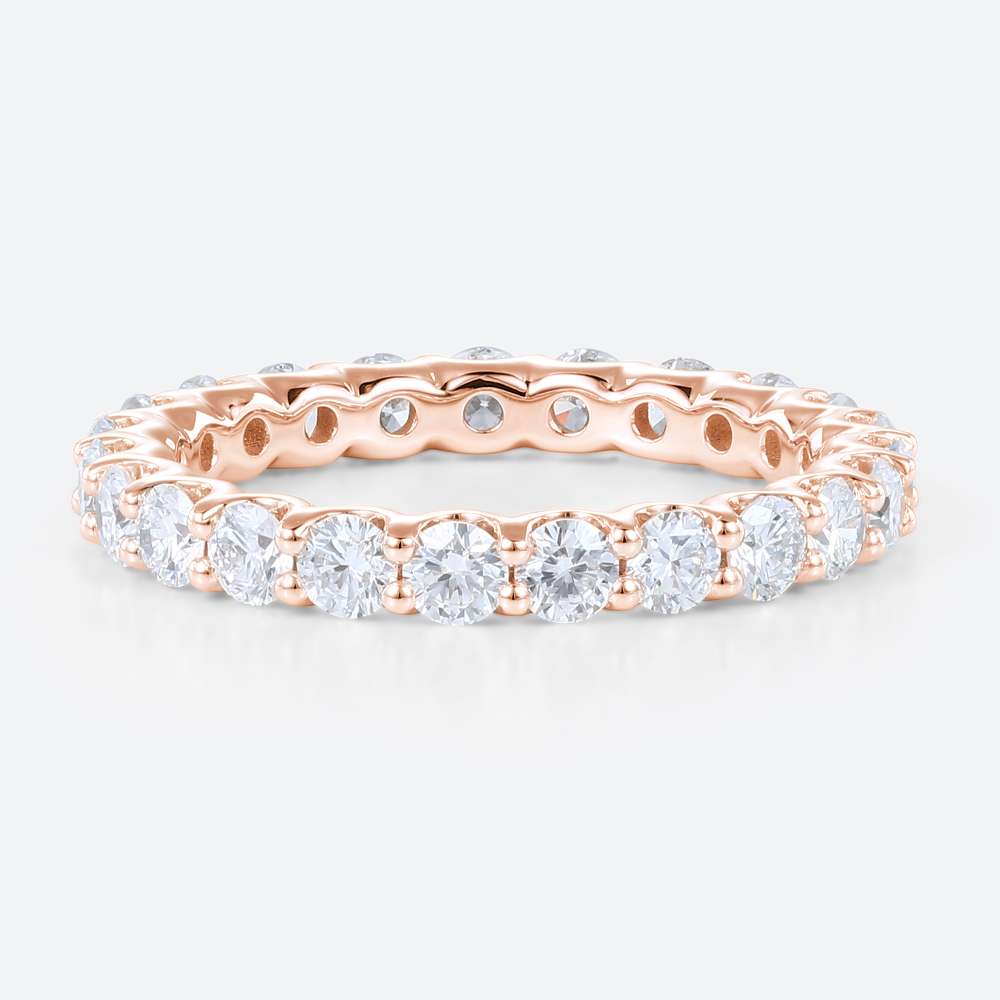 14K Rose Gold Unique Round Cut Lab Diamond Full Eternity Wedding Band