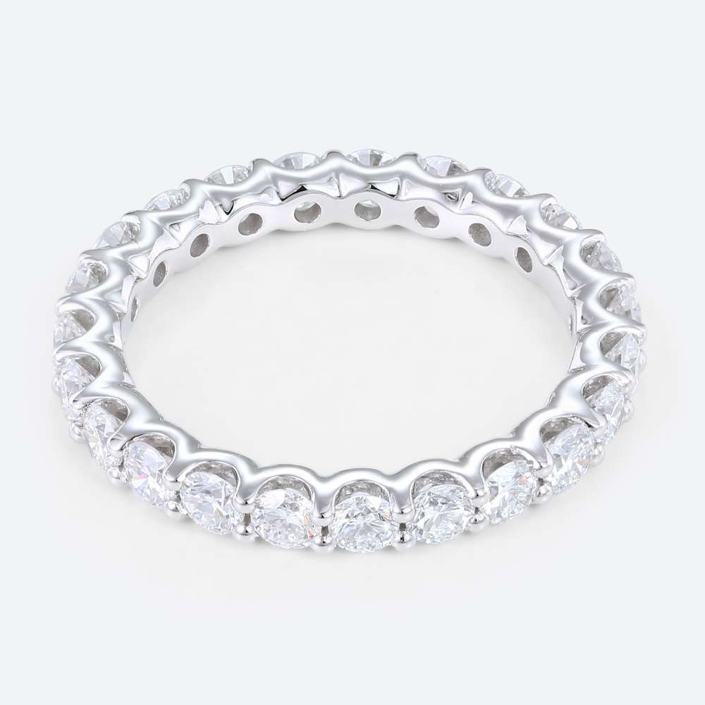 14K White Gold Unique Round Cut Lab Diamond Full Eternity Wedding Band