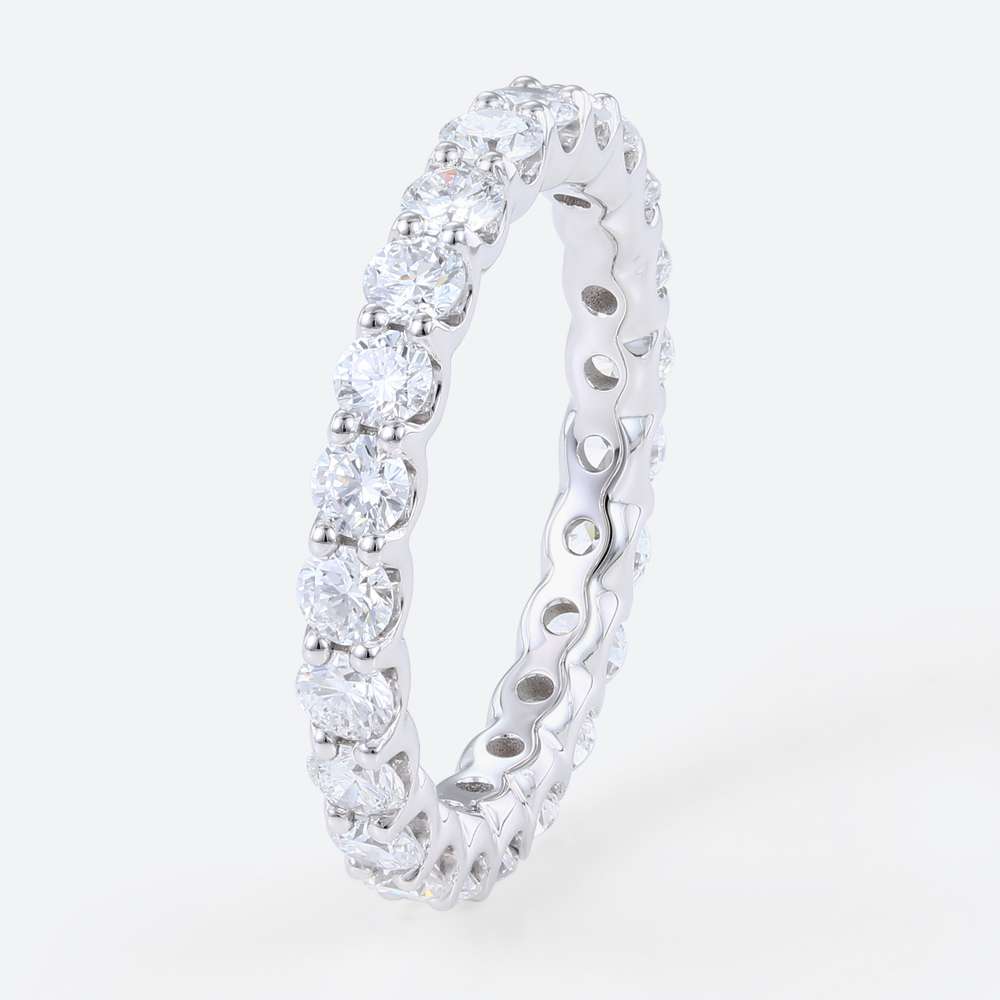 14K White Gold Unique Round Cut Lab Diamond Full Eternity Wedding Band