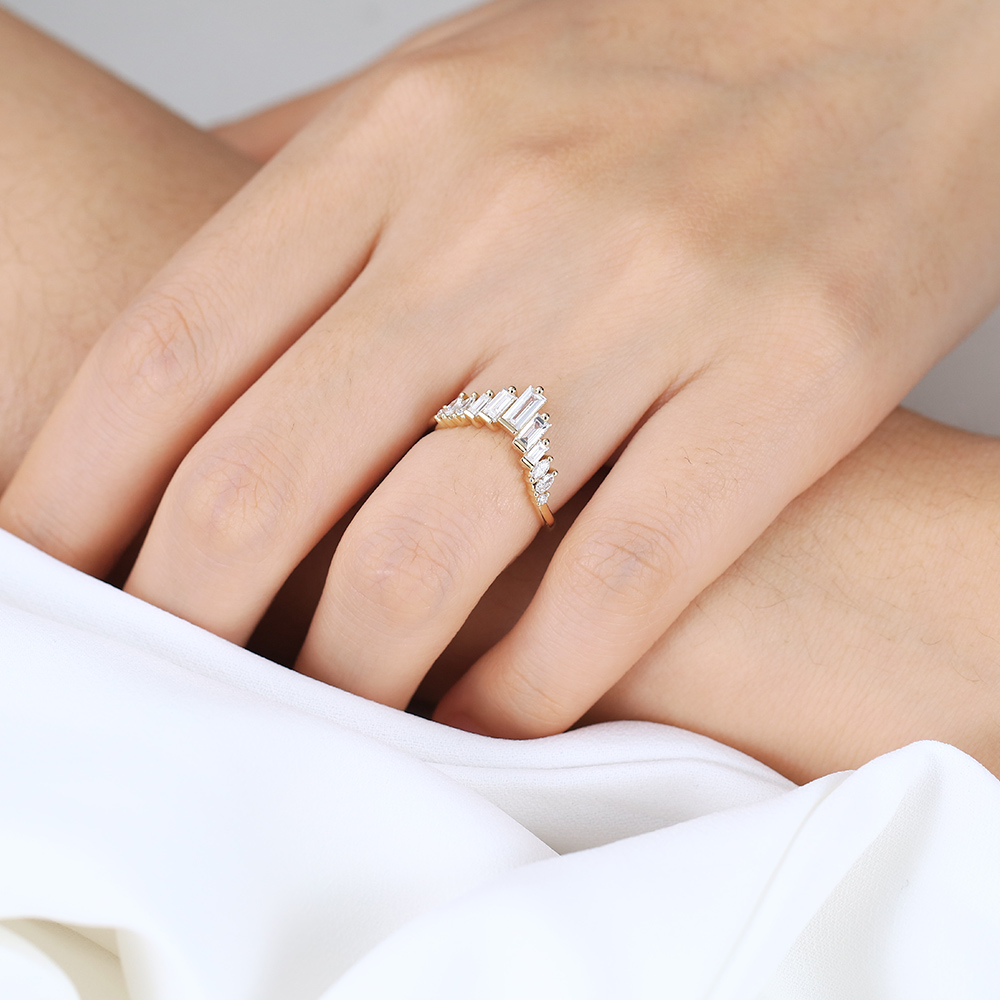 Unique Wedding Rings 0.45ct Baguette Cut Lab Diamond Rings in Yellow Gold