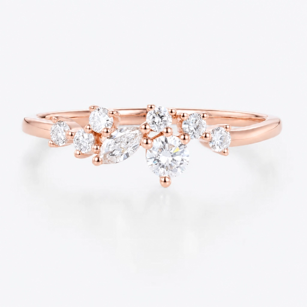 0.31ctw Round and Marquise Cut Lab Grown Diamond Constellation Wedding Band in Yellow Gold