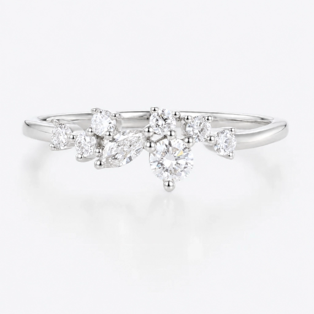 0.31ctw Round and Marquise Cut Lab Grown Diamond Constellation Wedding Band in Yellow Gold